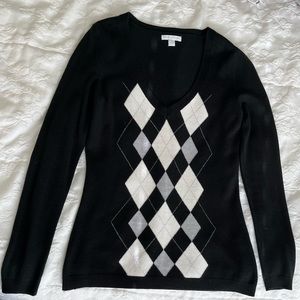 New York & Company black v-neck argyle sweater